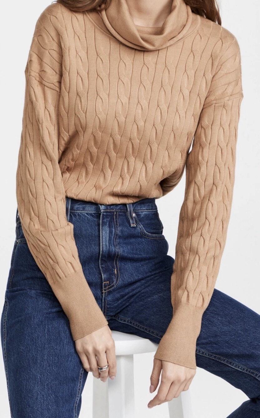 VERONICA BEARD Sweater Camel LOVA Cable Knit Funnel Neck Women’s Size Small